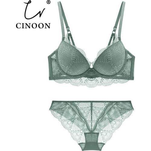 CINOON New Womens underwear Set Lace Sexy Push-up Bra And Panty Sets Comfortable Brassiere Adjustable Gathered Lingerie