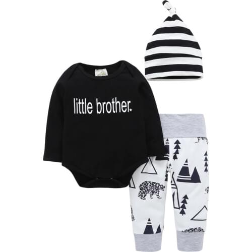 Infant Baby Boy Clothes 2019 Little brother Tops Bodysuit+Animal Pants+Hat 3 Pieces suits New born Babe Boy Clothing sets