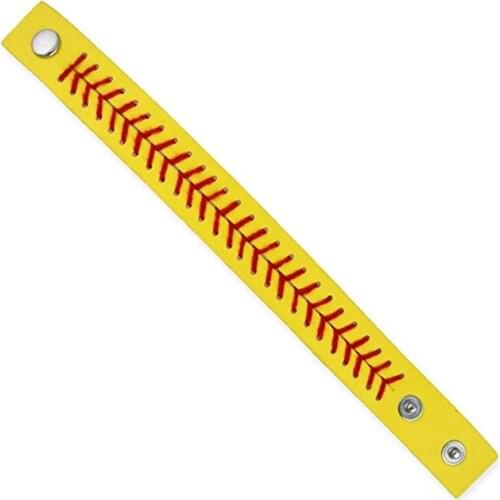 Leather Softball Bracelet Jewelry, Yellow Baseball Cuff Bracelet