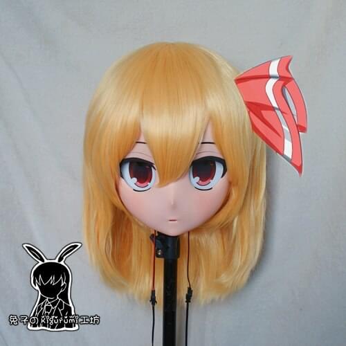 Rabbit 90) Resin Cross dress Pretty Girl Head BID Doll Mask Japanese Anime Kigurumi Mask Cosplay with Wig
