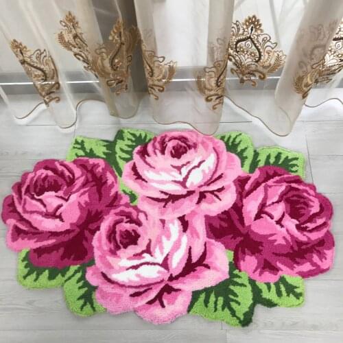 Hot Sales Rose Flocking Rug Flocking Carpet For Living Room Pink Purple 110*70cm Red