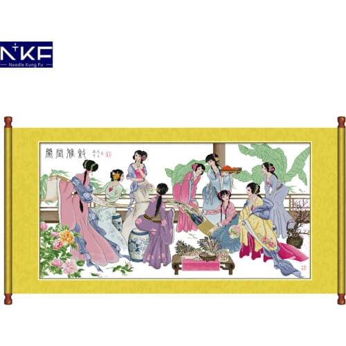 NKF Girlfriends Talk Together Counted Cross Stitch Set DIY Needlework Embroidery Chinese Cross Stitch Patterns for Home Decor