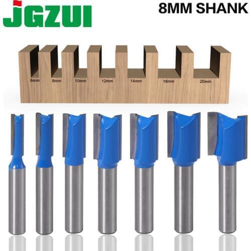7PCS 8mm Shank Straight Woodworking Router Bit Set Carpenter Milling Cutter 6/8/10/12/14/18/20mm Cutting Diameter