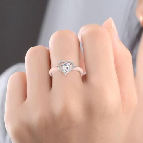 New Korean Style Heart Rings Female Diamond Ring Rose Gold Engagement Ring Wedding Rings for Women Lady Fashion Jewelry
