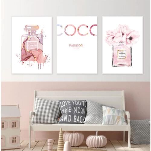 Poster Print Pink Wall Pictures For Bedroom Decor Quotes Print Painting Perfume Art Poster Watercolor Canvas Painting Abstract