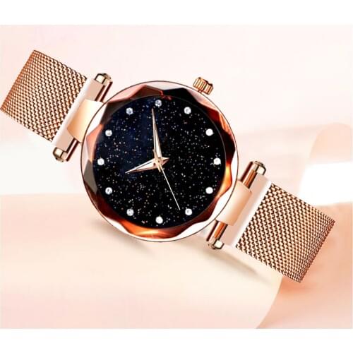 Luxury Starry Sky Stainless Steel Mesh Bracelet Watches For Women Crystal Analog Quartz Wristwatches Ladies Sports Dress Clock@F