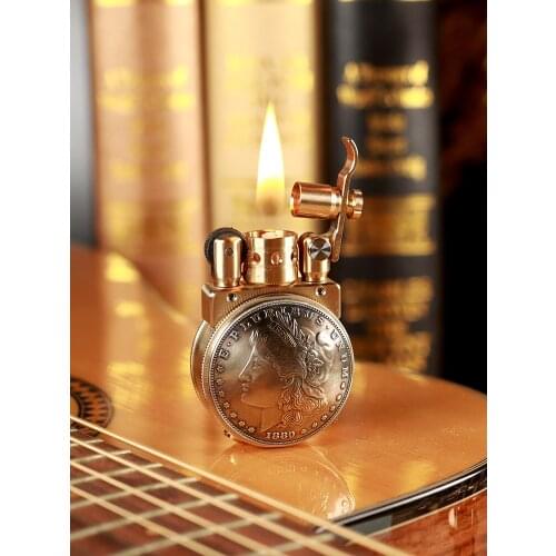 Handmade High-End Brass Kerosene Lighter Cupronickel Coin Personality Retro Long Standby Portable Old-Fashioned Lighter