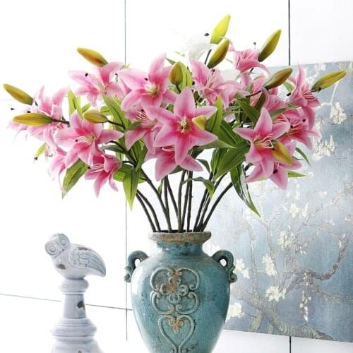 Silk Lily Artificial Flowers Colorful High Quality Flower Bouquet Office Party Home Decor Branch Wedding Table Decoration