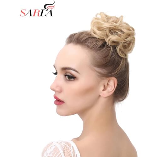 SARLA 20Pcs Curly Chignon Resist High Temperature Elastic Scrunchie Synthetic Hair Ribbon Ponytail Hair Bundles Updo Hairpieces