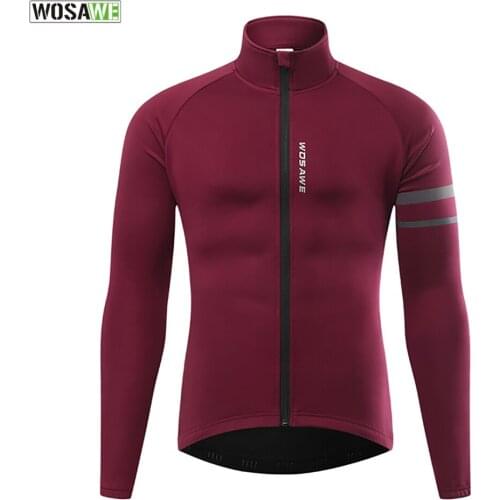 WOSAWE Thermal Fleece Reflective Clothing Men Windproof Jersey MTB Bicycle Riding Running Mens Autumn Winter Cycling Jacket