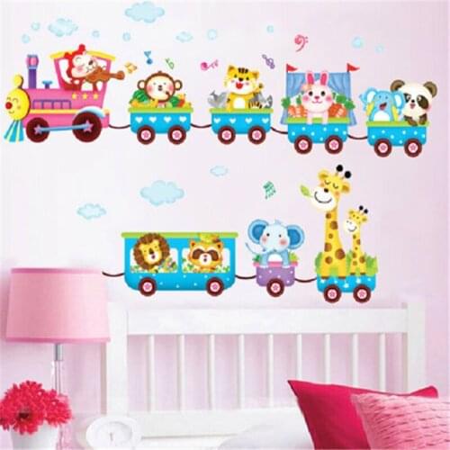 Cute Animal Train Wall Stickers Decal Vinyl Art Kids Baby Nursery Room Cartoon Decor Home Decor