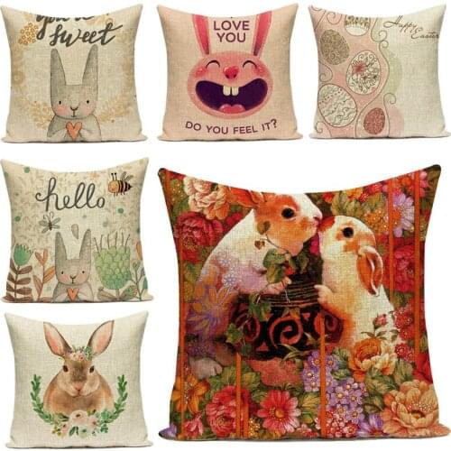 High-quality rabbit pattern cushion furniture decoration linen-cotton pillow cover decoration car sofa pillow cover cushion cove
