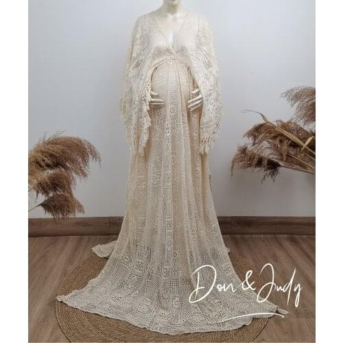 DON&JUDY New Lace Maternity Dress For Photo Shoot Fancy Sexy Long Pregnancy Dress Long Sleeve Women Maxi Gown Photography Props