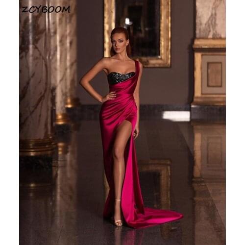 One Shoulder Mermaid Evening Dresses 2021 New Women Formal Party Vestidos De Gala Elegant Robes De Soirée Sexy Split Prom Gowns