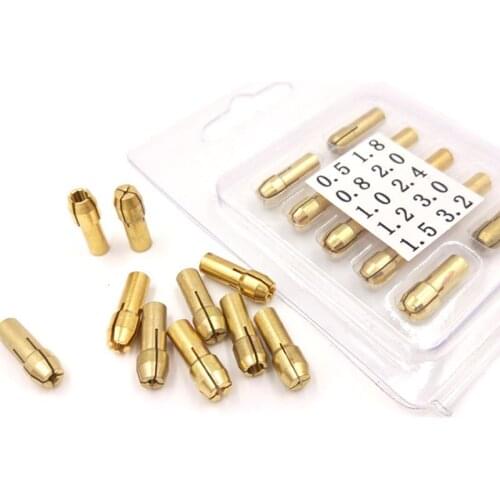 10pcs Mini Brass Copper Collets Chucks 4-jaw Brass Clamper 4.2&4.8MM Tail 0.5-3.2MM Set Electric Grinder Accessories