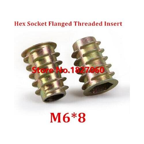 100pcs M6*8 Zinc Alloy Furniture Hex socket Drive Head Nut Threaded for Wood Insert Nuts