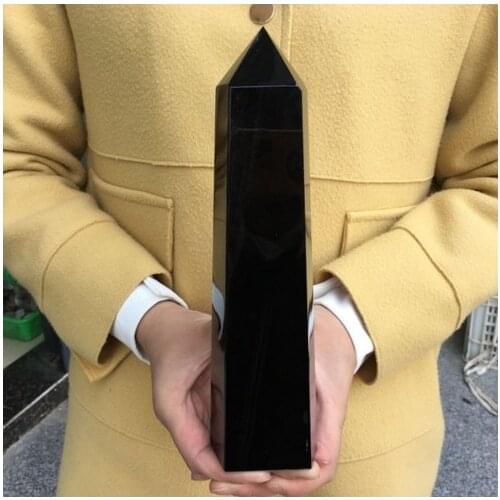 1000g Big size Natural Black obsidian obelisk quartz crystal wand point healing 1pc 20cm