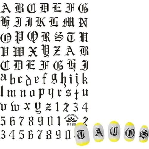 2021 New 4Color/Set Russia Letter Word Numbers Old English Nail Stickers Nail Art Decals