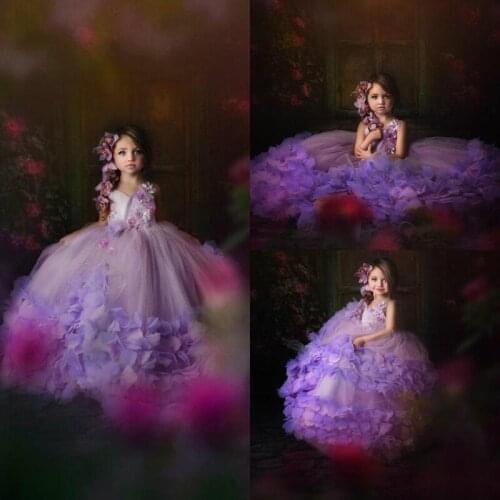 Ball Gown Flower Girl Dresses For Wedding Lace Handmade Flowers Birthday Wear First Communion Dress Tulle Luxury Girls Pageant G