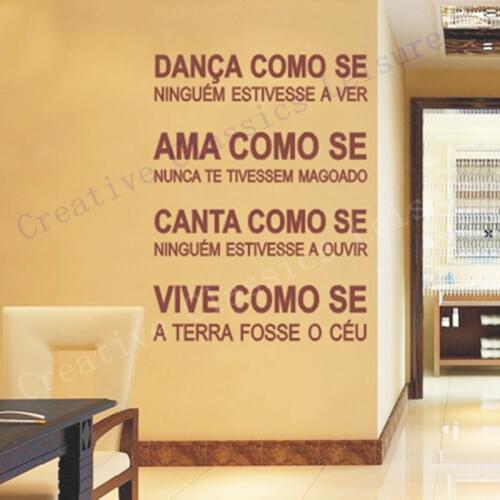 Free shipping Portuguese wall stickers , Ama Canta Vive em vinil autocolante , Portuguese version dance wall art decor stickers