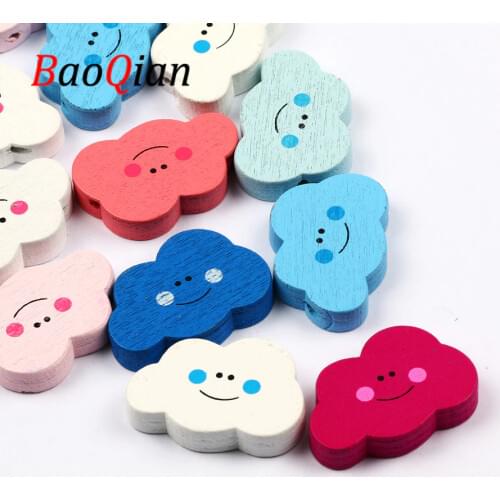 20pcs Mixed Color Cloud Shape Natural Wood Beads 30x20mm Loose Spaced Beads Jewelry Making Diy Necklace Bracelet Accessory