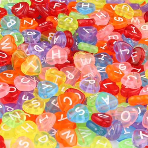 4x11mm Love Heart Beads Acrylic Multicolor Transparent Mixed Style Charms Alphabet Letter Beads for Jewelry Making