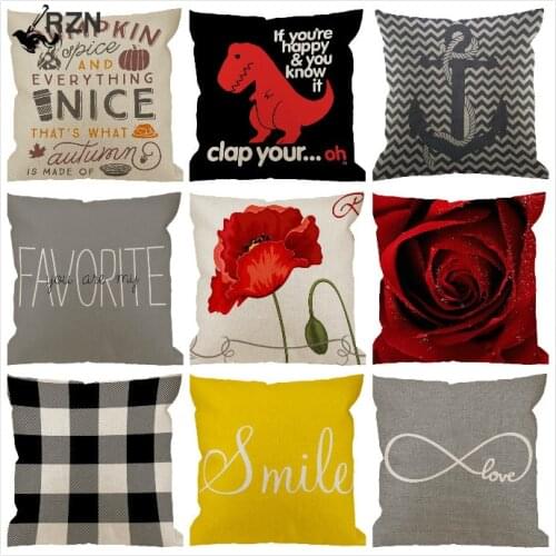 Pillow Case Rustic Gray Love Cotton Linen Square Cushion Cover Pillowcase Home Decorative Sofa Armchair Bedroom Livingroom