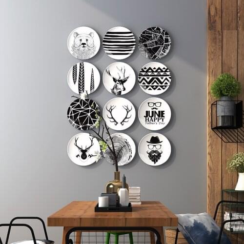 Black and white creative series decoration hanging plant living room dining room sofa background wall simple and fresh style