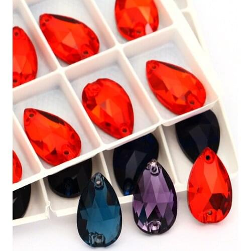 Dark Color Fancy K9 Glass Sew on Stones Light Siam Tear Drop Strass Crystal Rhinestones Flat Back Buttons Sew on Clothing Crafts