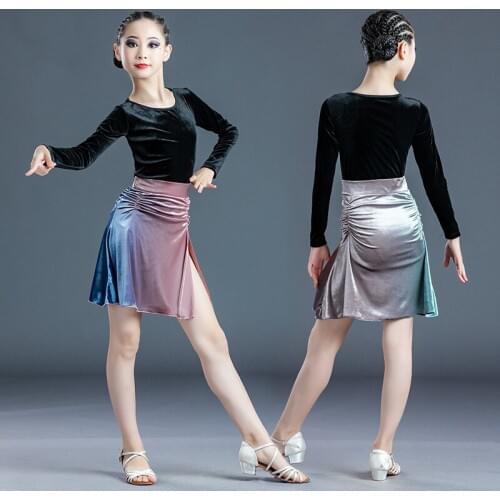 Children Latin Dance Dress Girls Autumn Winter Long Sleeve Korean Velvet Split Dance Costumes Dance Skirt Ballroom Dance Wear