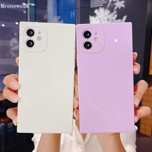 Candy Colors Square Phone Case For iPhone 11 12 Pro Xr Xs Max 12Mini SE2 7 8 Plus Silicone Bumper Effective Anti-fall Soft Cover