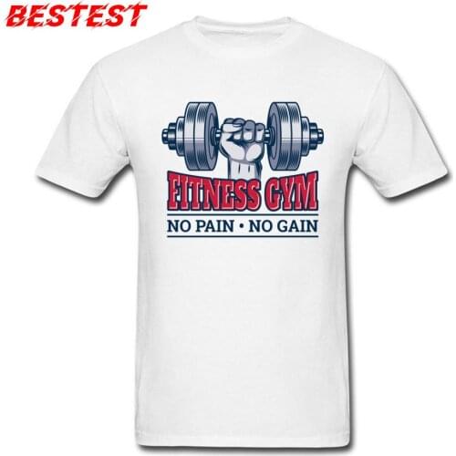 Fitness T-shirt For Men White T Shirts No Pain No Gain Letter Clothing 100% Cotton Tops & Tees Workout Tshirt Free Shipping