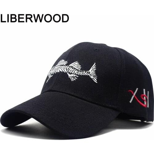 LIBERWOOD Mens Fishbone Athletic Baseball Embroidery Fish Bone Dad Hat Relaxed Adjustable Cap Snapback