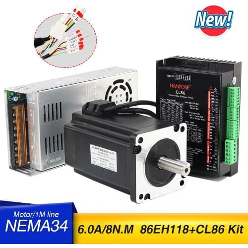 NEMA34 cnc stepper motor kit Closed Loop 86EH118A6001+ CL86 Driver with 48V 360W Power Supply for CNC Hybrid Step-servo motor