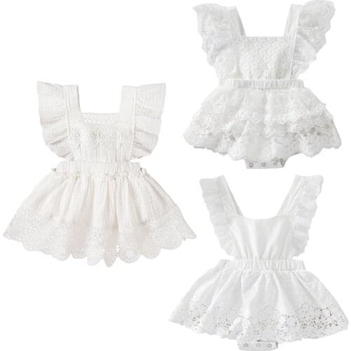 Baby Girls Summer Rompers Dress Princess Newborn Infant Girls Lace Flower Ruffles Sleeve Jumpsuits Dress Holiday Party Clothes