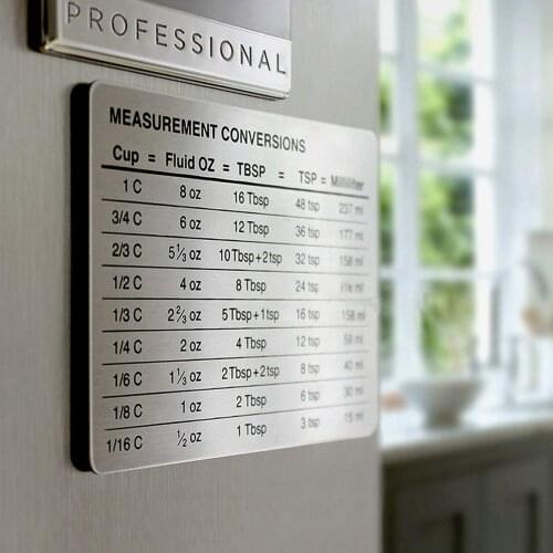 Refrigerator Sticker Magnet Portable Kitchen Measurement Conversion Chart Stainless Steel Sticker for Home