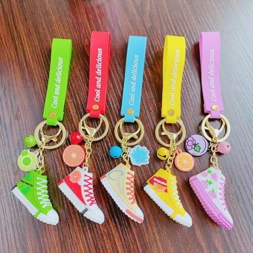 Lovely Cloth Shoes Keychains Creative Fruit PVC Cloth Shoes Key Chain Mens And Womens Car Bags Pendant Accessories Key Ring