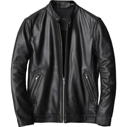 Italy Style Quality Cow Leather Coat For Men Casual Fashion Genuine Leather Jacket for Men European Style Mens Overcoat Dropship