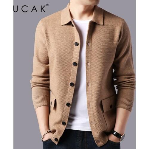 UCAK Brand Casual Pockets Cardigans Men Sweatercoat Clothing Autumn New Classic Streetwear Solid Color Cardigan Pull Homme U1241