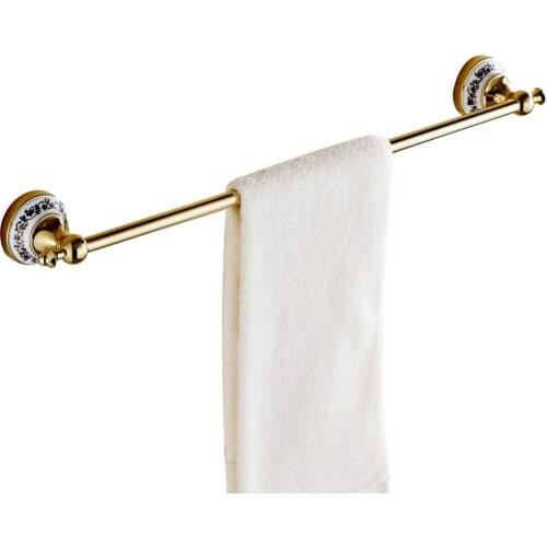 Leyden Wall Mounted Golden Finish Brass And Creamic Bathroom Single Towel Bar Antirust Durable Towel Holder Rack For Bathroom