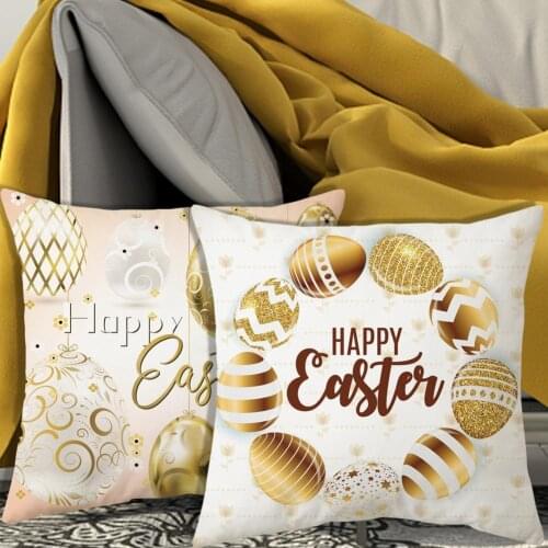 Happy Easter Pillowcase Cover Easter Decorations For Home Party Sofa Rabbit Bunny Eggs Polyester Pillow Cover 45*45cm