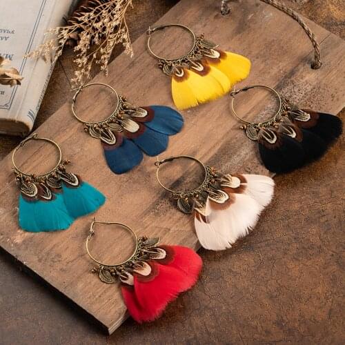 Charming Ethnic Bohemian Colorful Natural Feather Drop Earrings For women And Girls Ear Ornaments Wedding Accessories Jewleries