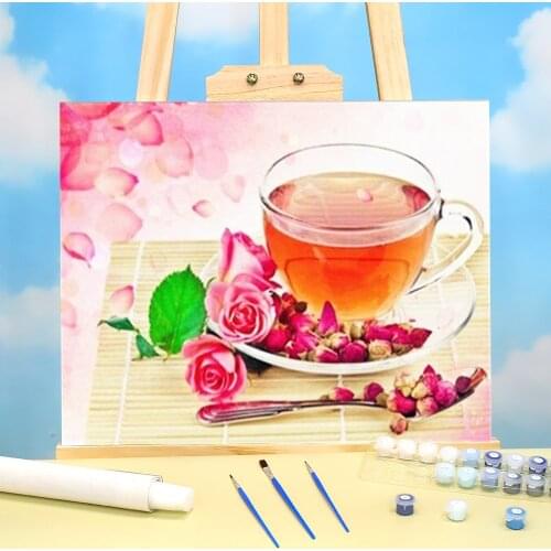 Scenery Flower Tea DIY Paint By Numbers Package Acrylic Paints 40*50 Oil Painting Decorative Paintings Crafts For Handiwork