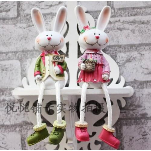 Resin crafts home decoration ornaments hanging feet doll cute couple rabbits study room living room office ornaments