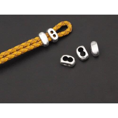 20PCS Silver Color Double Hole Slider Spacer For 3/4mm Round Leather Cord Bracelet Necklace Jewelry Making Accessories