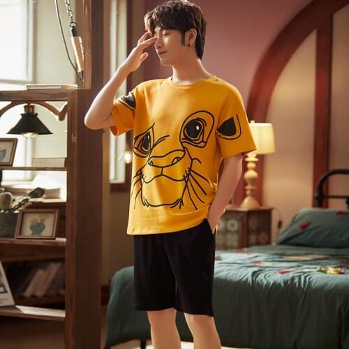 PURE Cotton Pullover Short Sleeve Pants Pajama Summer Boy Man Jammies O-Neck Home Cozy Casual Sleepwear Nightwear Pyjamas CKE