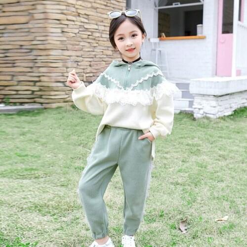 Spring Autumn Hoodies Sweatshirt Coat+Pants 2Pieces Casual Sport Clothing Sets For 4 6 8 10 12 13Yrs Baby Girl Clothes Outfits