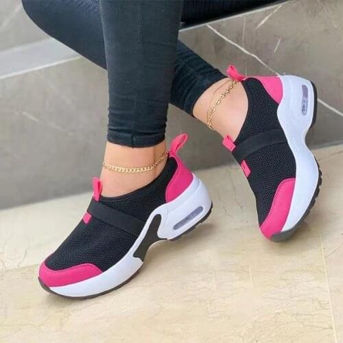 Womens air cushion Casual Shoes Color Matching Color Flats Ladies Shoes Casual Breathable Wedges Ladies Walking Sneakers
