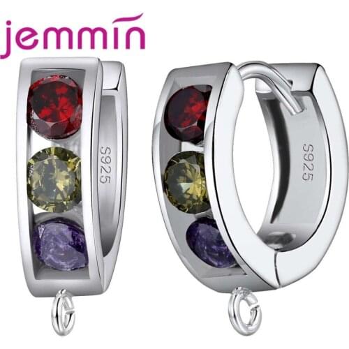 New Arrival 925 Sterling Silver Engagement Hoop Earrings Fashion Stylish Colorful Crystal 10 Pcs Hoop Earings Findings