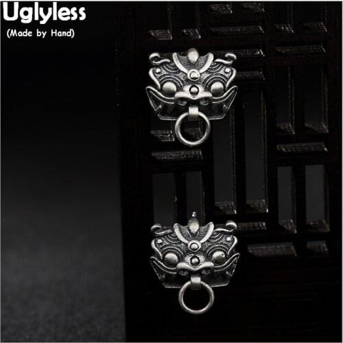 Uglyless Vintage Thai Silver Brave Troops Stud Earrings for Women Asian Cultural Animal Fine Jewelry Real Solid 925 Silver Studs